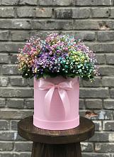 Цветочная композиция из Гипсофила и Розы в шляпной коробке в Шаркан