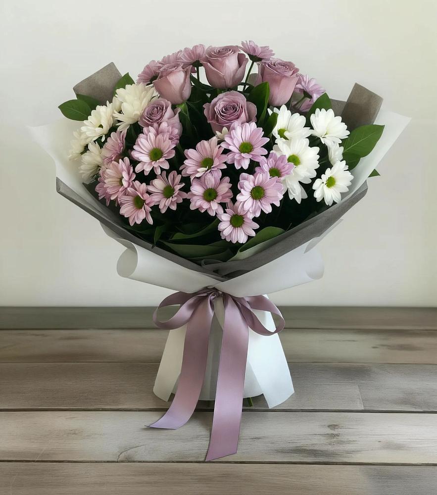 Букет цветов из: Хризантемы и Розы в Шаркан