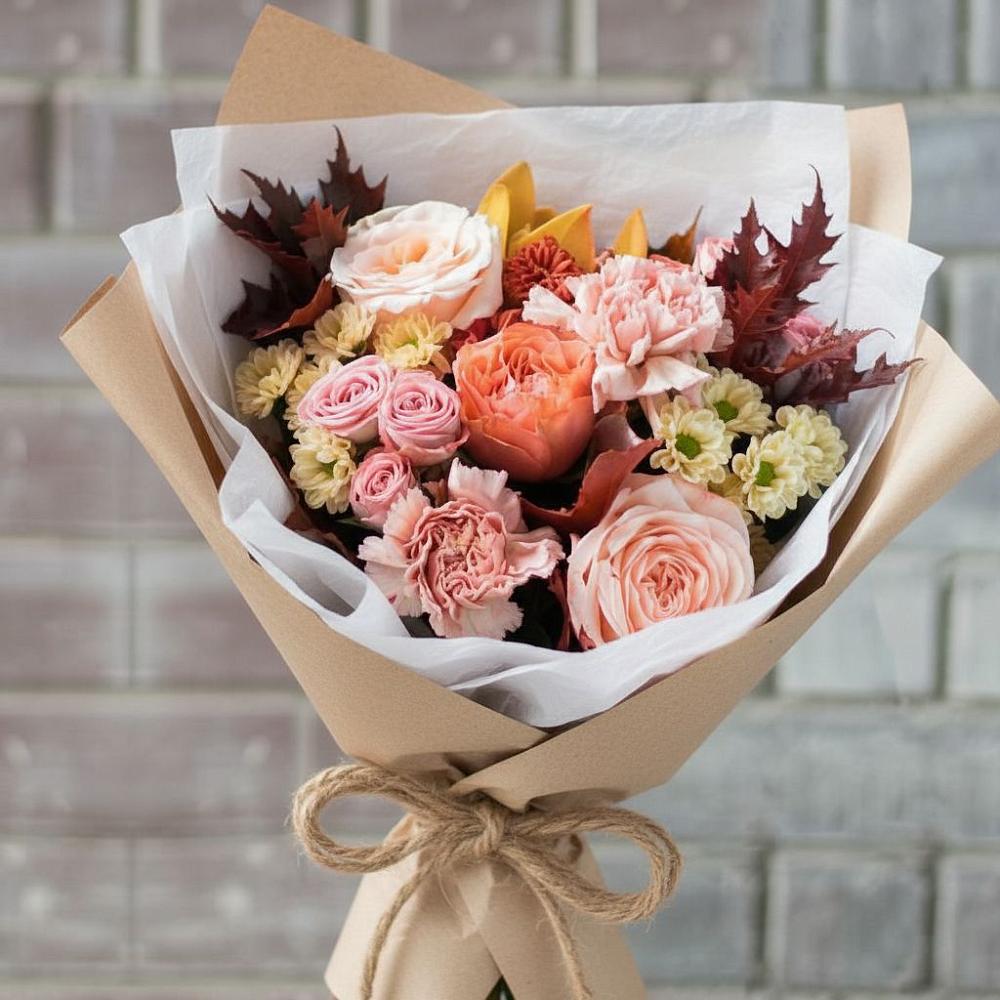 Букет цветов из: Гвоздики, Хризантемы и Розы в Шаркан