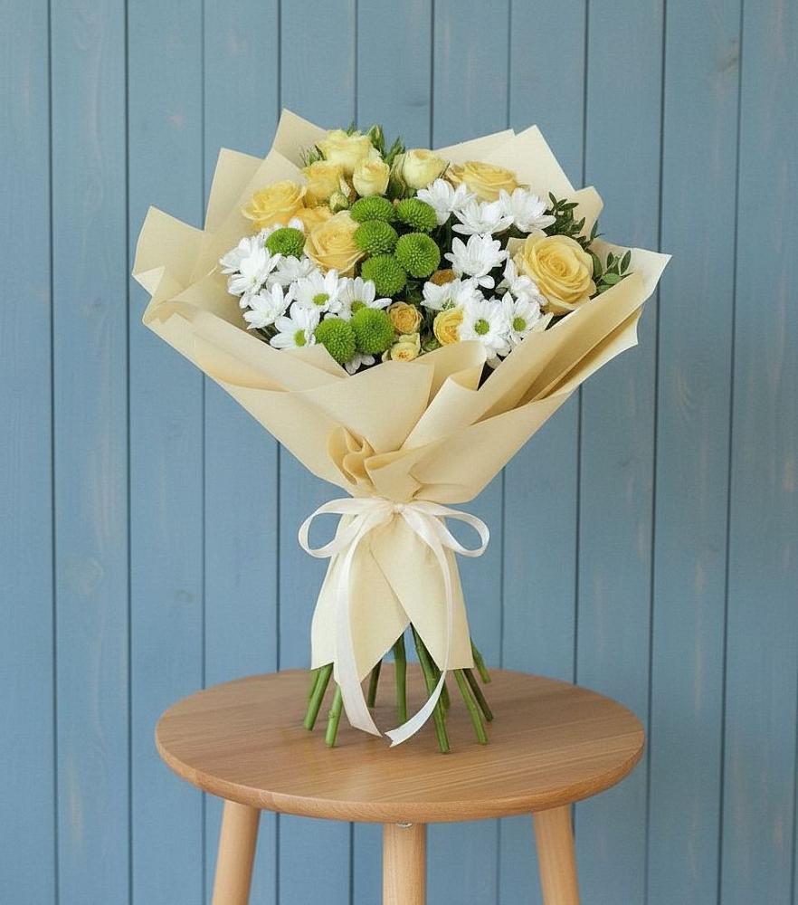 Букет цветов из: Хризантемы и Розы в Шаркан