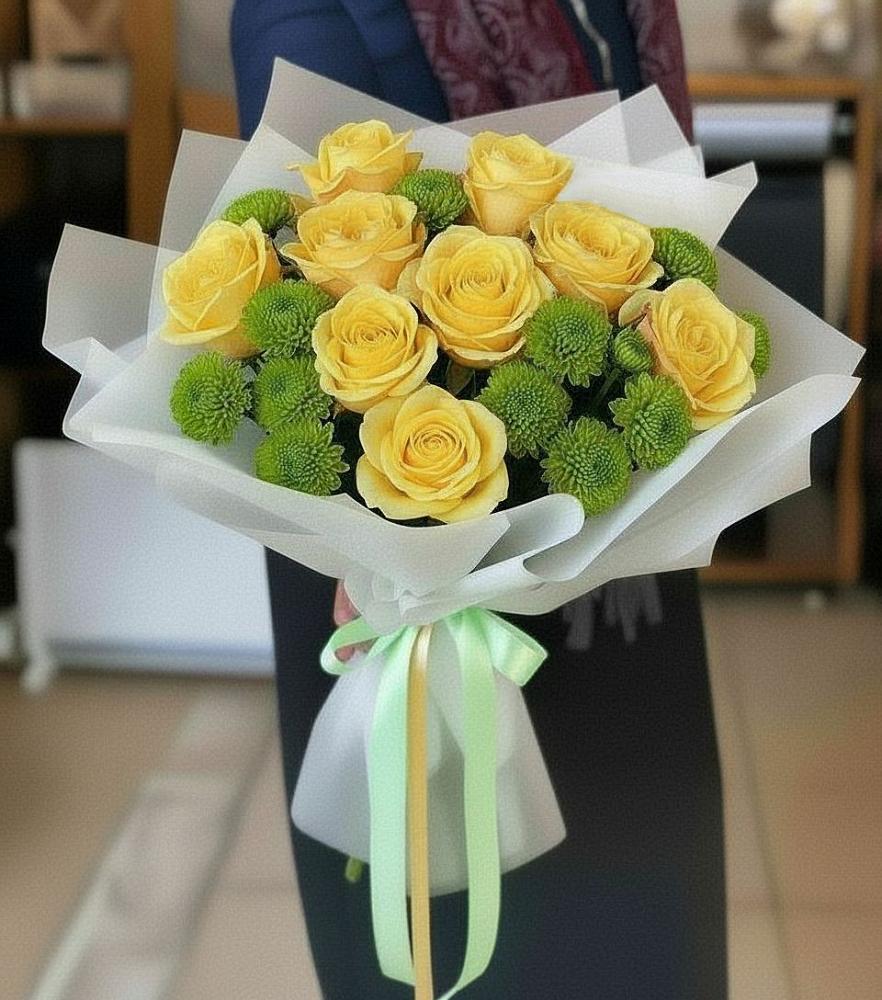 Букет цветов из: Хризантемы и Розы в Шаркан