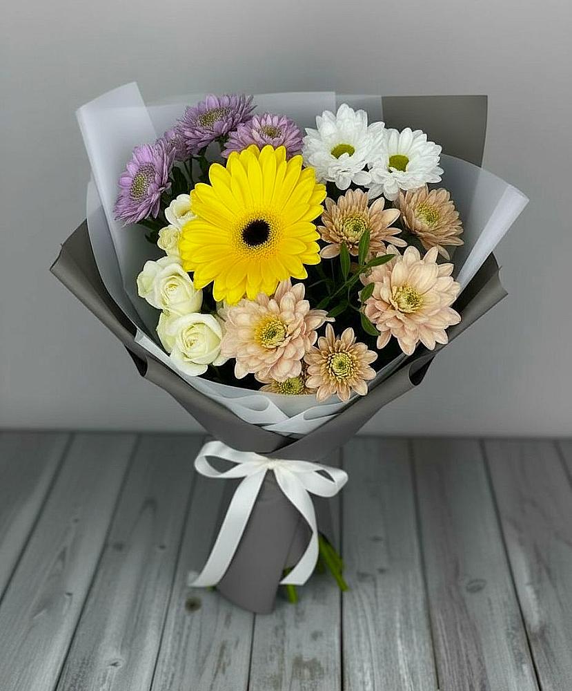 Букет цветов из: Розы, Герберы и Хризантемы в Шаркан