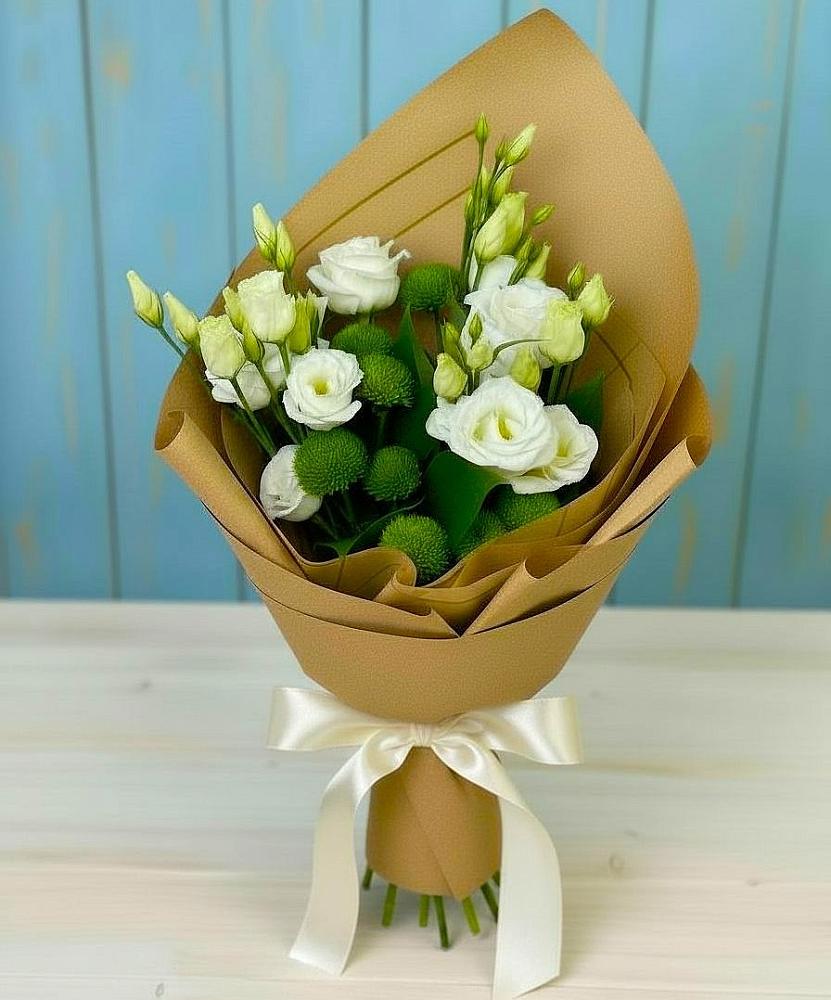 Букет цветов из: Хризантемы и Лизиантусы в Шаркан