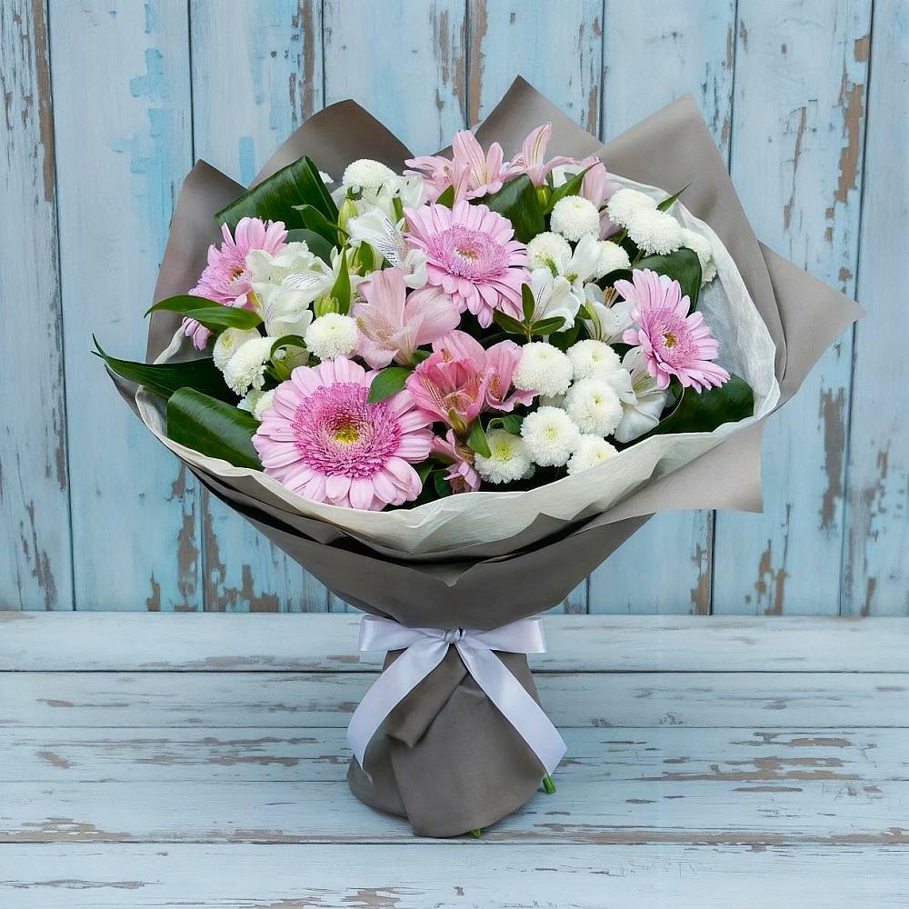 Букет цветов из: Герберы, Альстромерии и Хризантемы в Шаркан